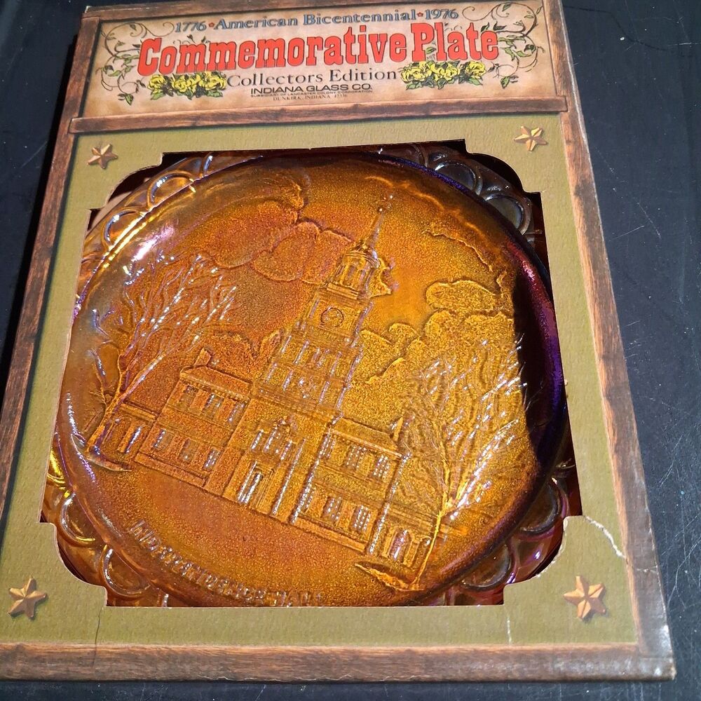 Vtg Indiana Carnival Glass 1776-1976 American Bicentennial Independence Plate